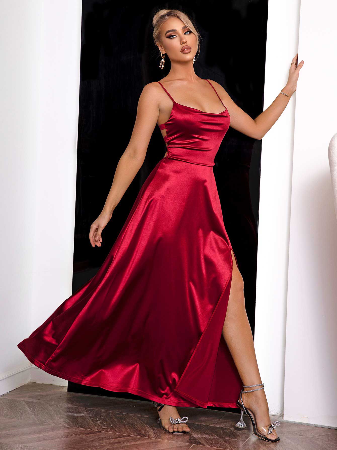 Lace-Up Back Split Dress