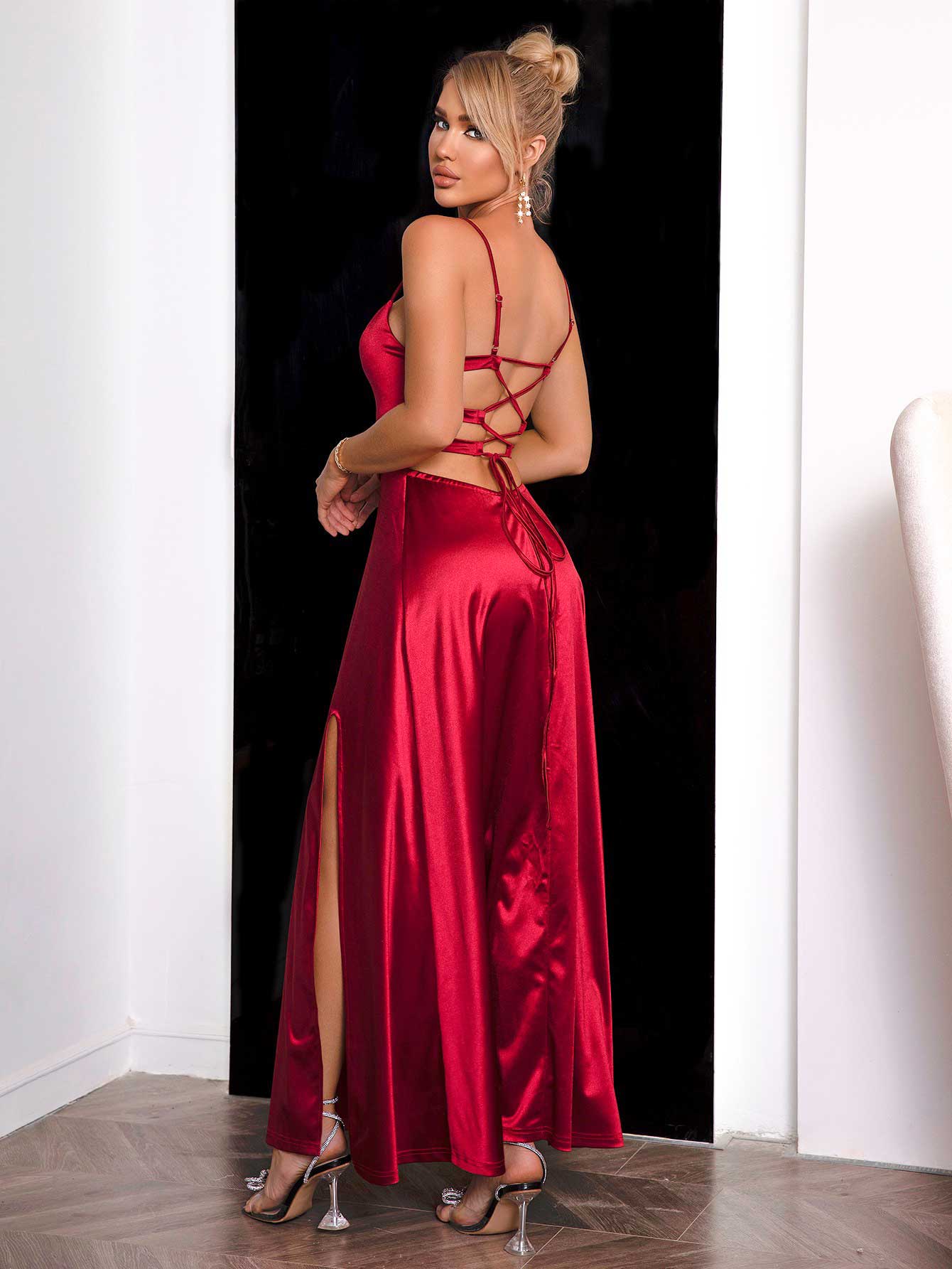 Lace-Up Back Split Dress