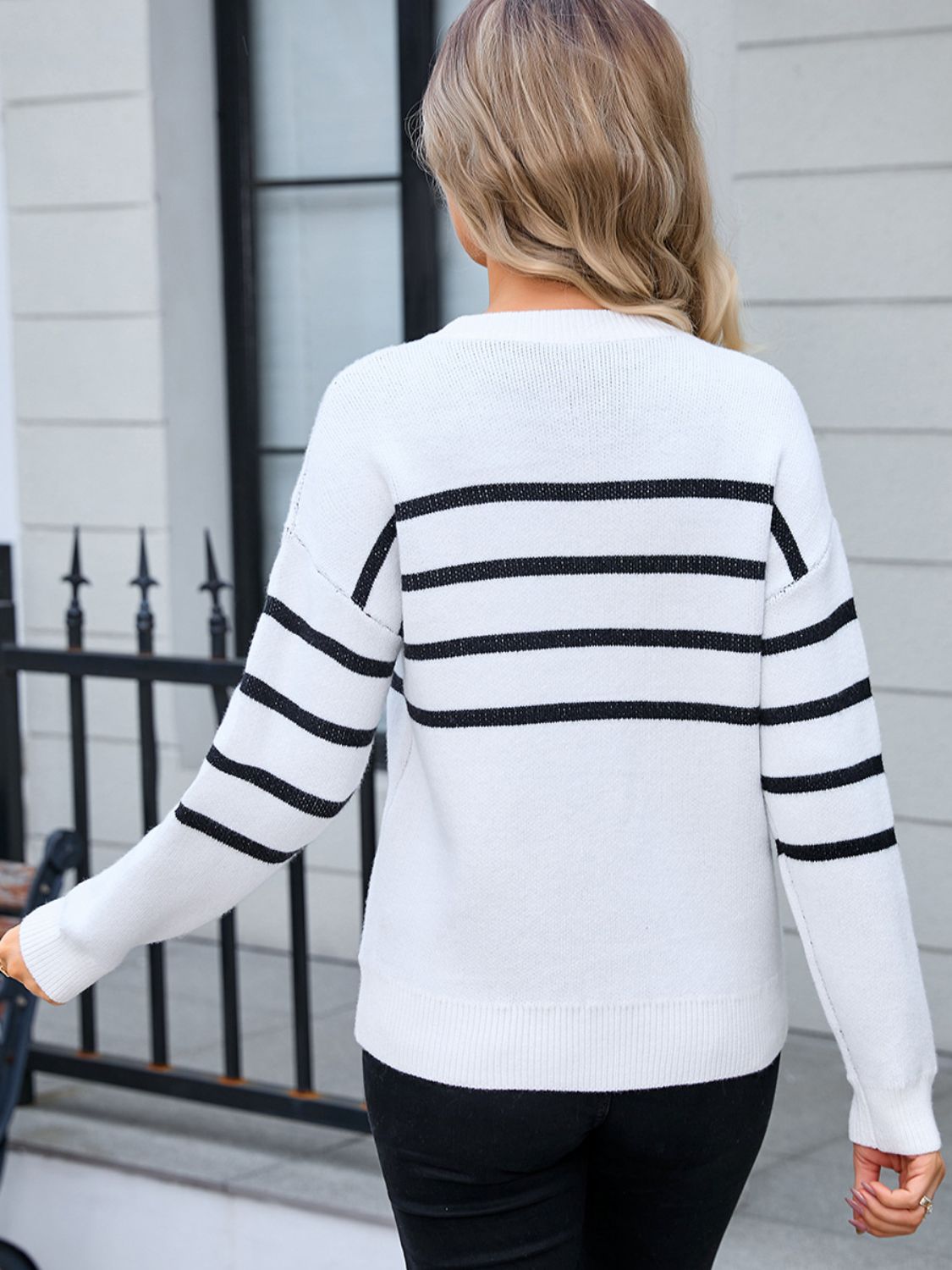 Angel Wings Striped Round Sweater