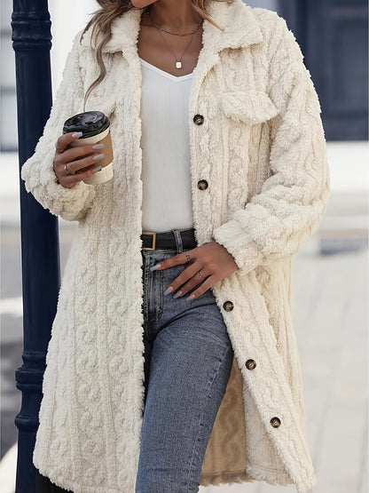 Fuzzy Button Up Long Sleeve Longline Coat