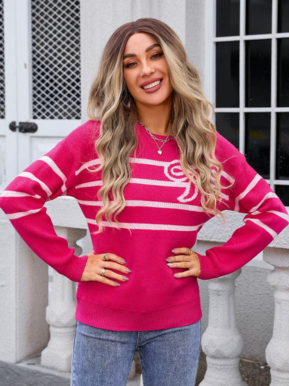 Angel Wings Striped Round Sweater